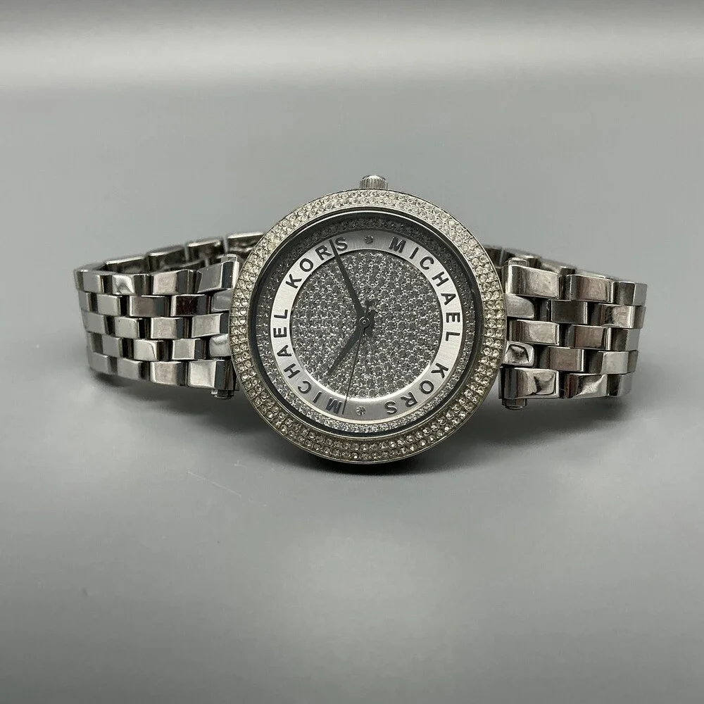Michael Kors Womens Watch 32mm Silver Tone Stainless MK-3476 New Battery 6.75